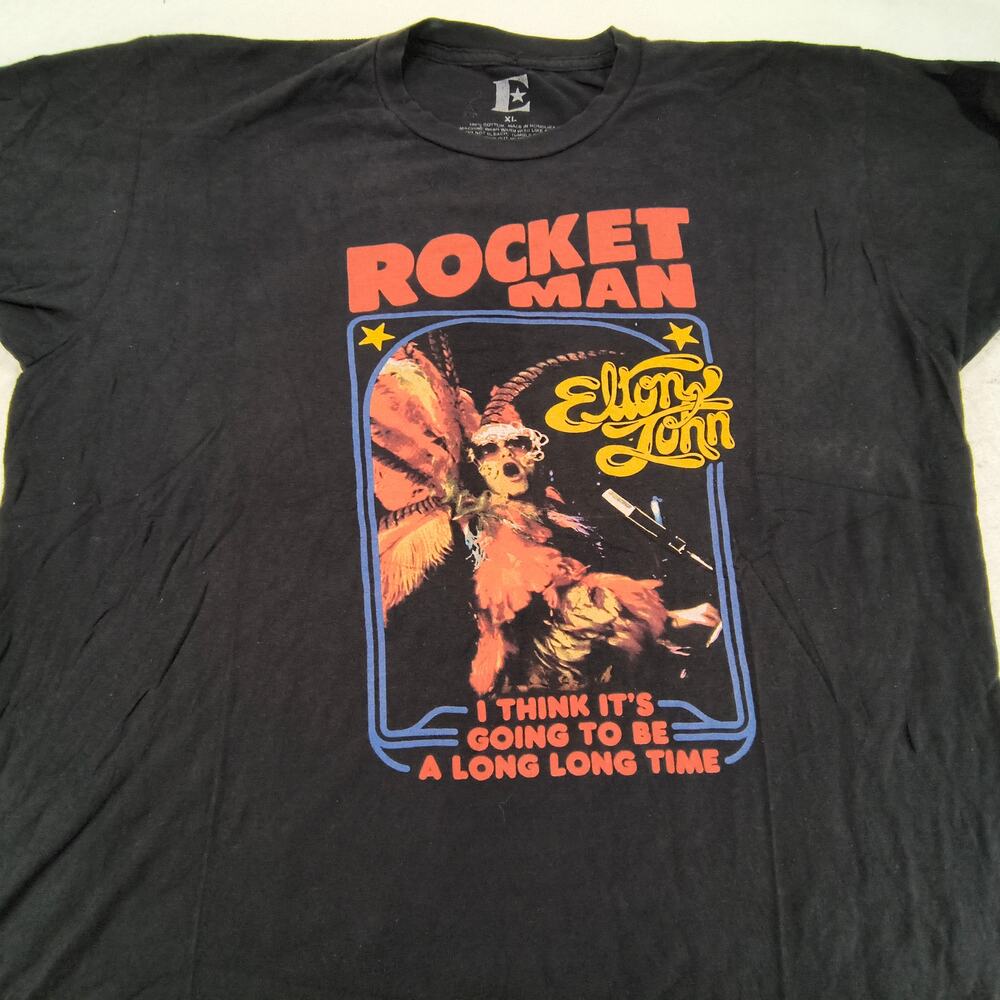 Elton John Rocket Man Band Crew Neck Shirt Mens Size Extra Large XL Black